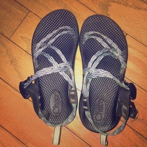 Mint, thin strapped Chacos